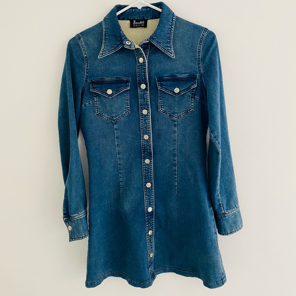 Bardot Denim Long Sleeve Mini Dress Medium